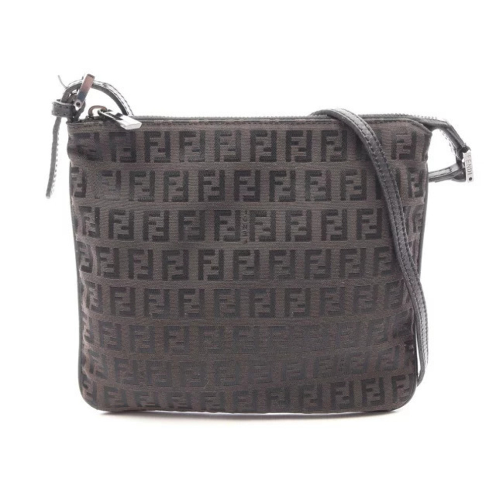Fendi Zucchino Shoulder Bag Canvas Leather Brown Black